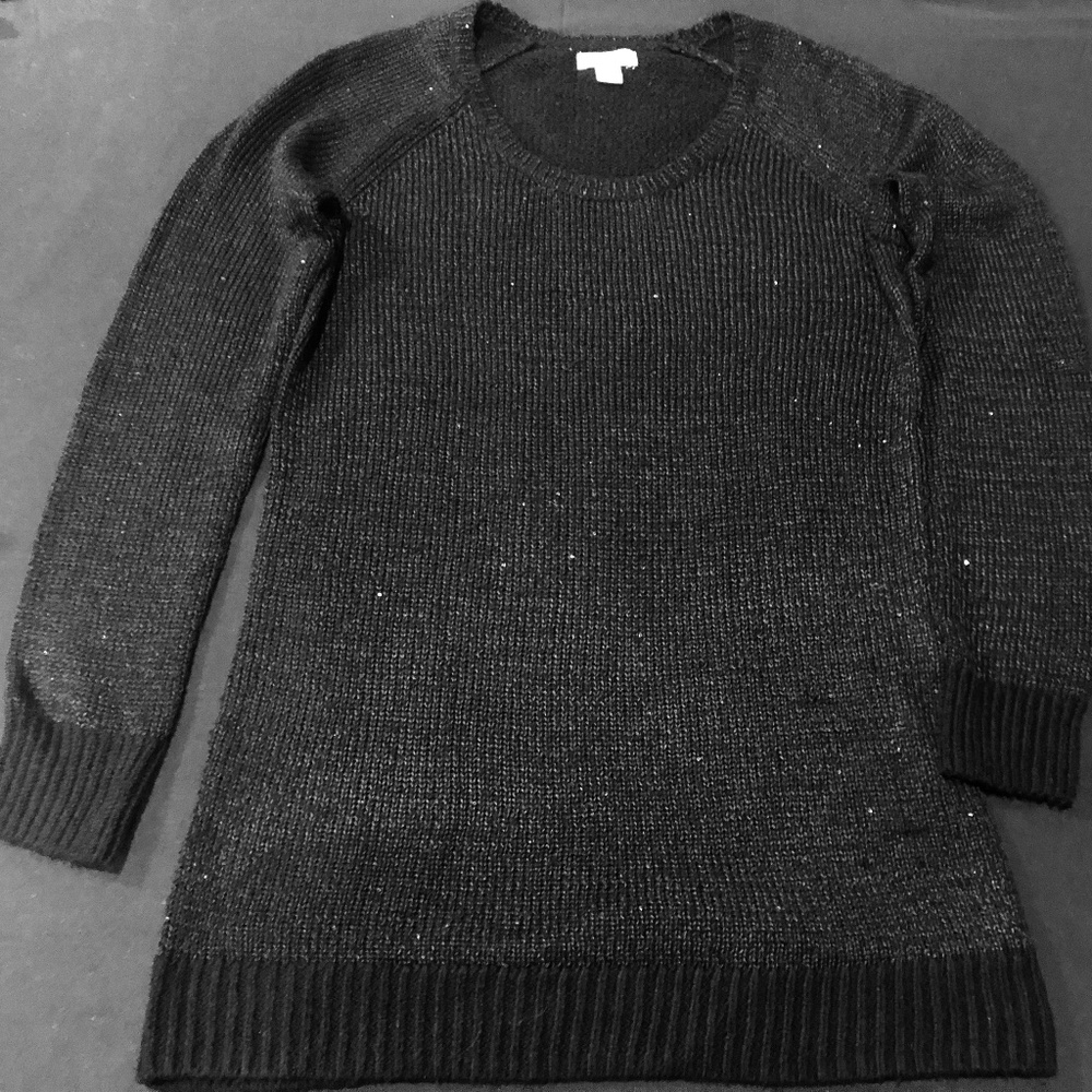 Black Sparkle Round Neck Knit Tunic Sweater